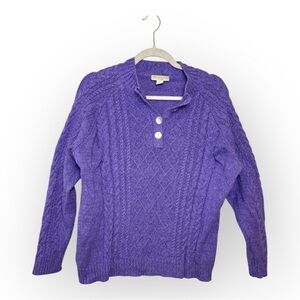 Appleseed’s Purple Cable Knit Henley Sweater Classic Preppy Cotton PL